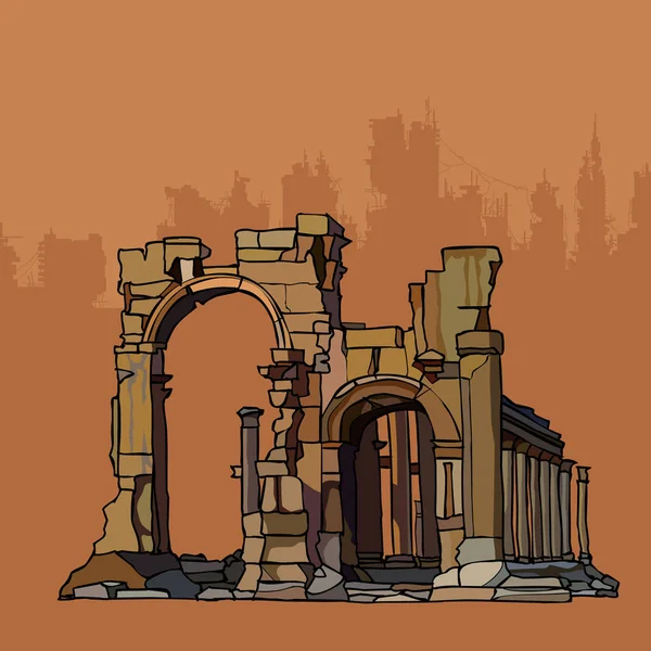 Стародавні руйнуючі арки з каменю з колонами — стоковий вектор