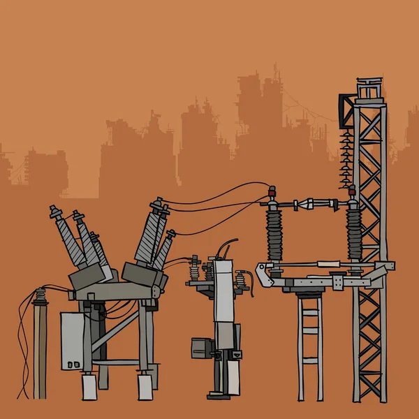 Equipos y redes de instalaciones eléctricas metálicas — Archivo Imágenes Vectoriales