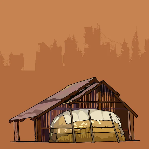 大規模な干し草を古い素朴な納屋 — ストックベクタ