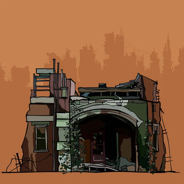 Les ruines de la vieille maison effondrée avec le lierre — Image vectorielle