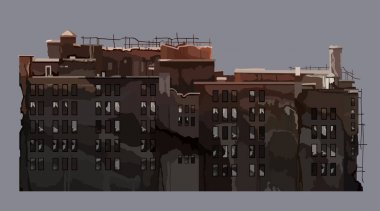 çizgi film eski harap çok katlı bina