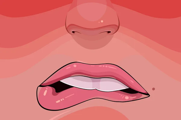 Dibujos animados hembra para morder los labios de cerca — Vector de stock