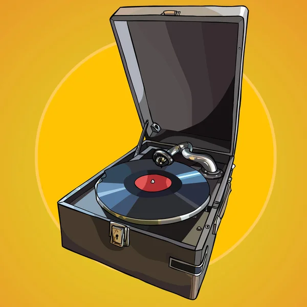 Gramophone vintage peint avec le disque dans la valise — Image vectorielle