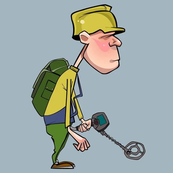 Χαρακτήρα κινουμένων σχεδίων του ανθρώπου περπάτημα με έναν ανιχνευτή μετάλλων — Διανυσματικό Αρχείο