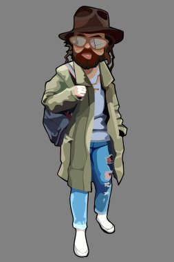 Çizgi film adam sakallı tattered elbise ve şapka