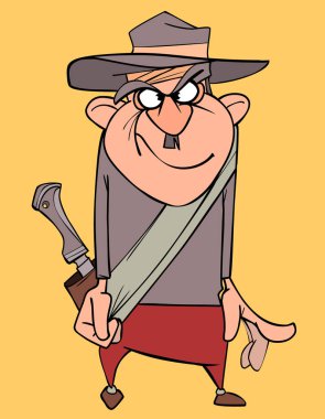 Bir şapka ve bir KIN onun kemer ile karikatür komik adam