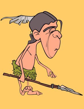 Komik karikatür elinde bir mızrak ile yerli Hint dostum