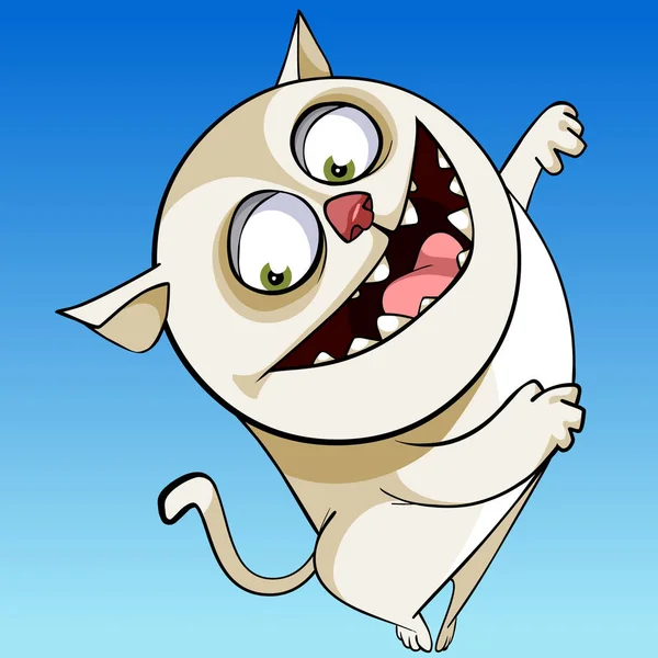 Cartoon-Figur fröhlich lustig pummelige Katze lächelt — Stockvektor