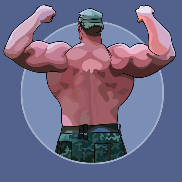 Cartoon enorma mannen stående bakifrån i en bodybuilder kroppshållning — Stock vektor