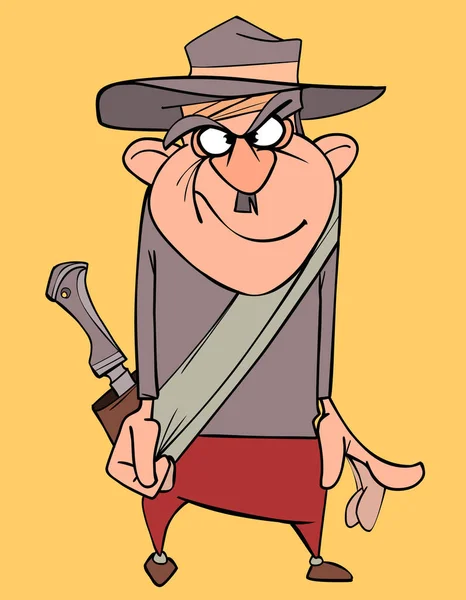 Kreskówka śmieszne człowiek z kapelusz i pochwą na jego pas — Wektor stockowy