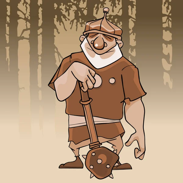 bir sopa ile bir kask içinde gülümseyen bir kahraman karikatür