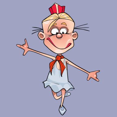 cartoon funny girl pioneer with a red tie and in a cap clipart