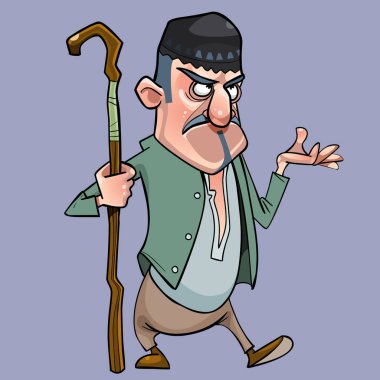 çizgi film bıyıklı çoban adam elinde bir personel ile