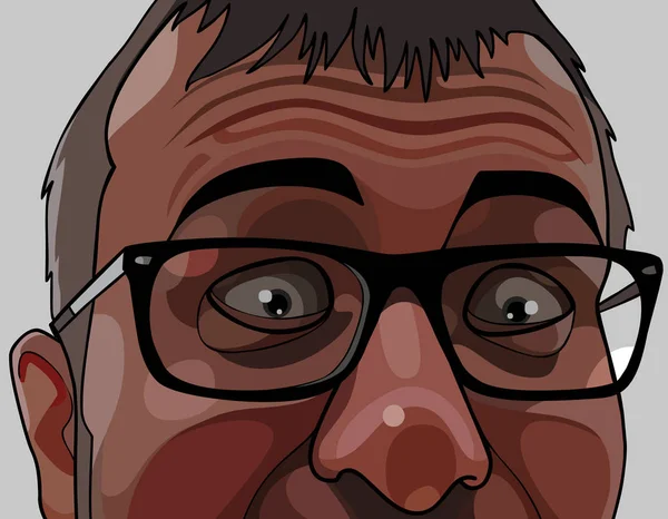 Fața superioară a unui om speriat cu ochelari — Vector de stoc