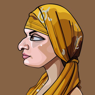 Profil başına eşarp ile oryantal kadın karikatür