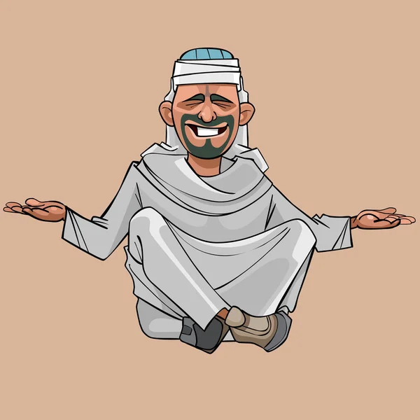 Homme de bande dessinée en vêtements arabes assis dans la position Lotus — Image vectorielle