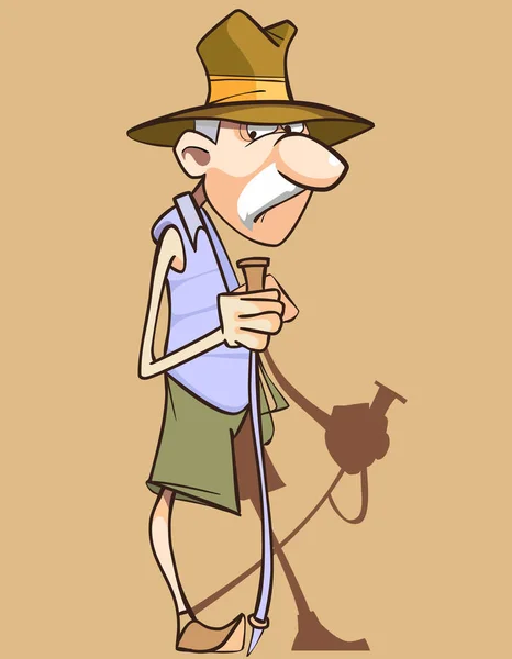 Dibujos animados abuelo bigote con la ayuda de palos para caminar — Archivo Imágenes Vectoriales