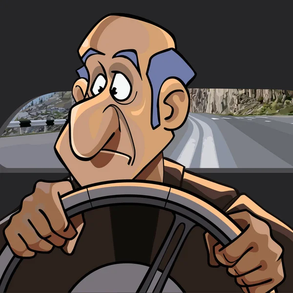 Мультфильм удивил человека, сидящего в машине за рулем — стоковый вектор