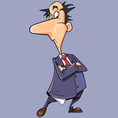 çizgi film kurnaz adam bir takım elbise ve kravat kollar göğüs üzerinde çarpı işareti ile