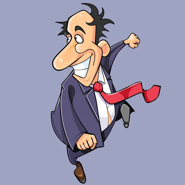Dibujos animados feliz hombre en traje y corbata divertido corre — Vector de stock