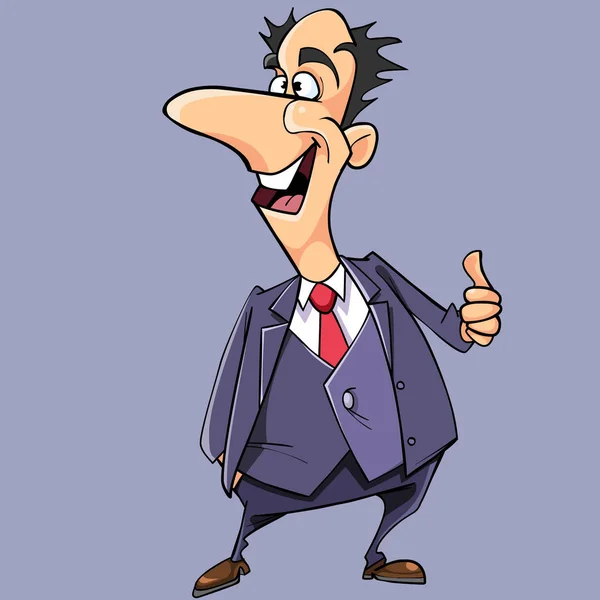 Cartone animato uomo felice in giacca e cravatta mostra un gesto di approvazione — Vettoriale Stock
