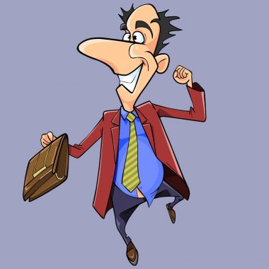 neşeli adam takım elbiseli ve evrak çantası ile el çizgi film