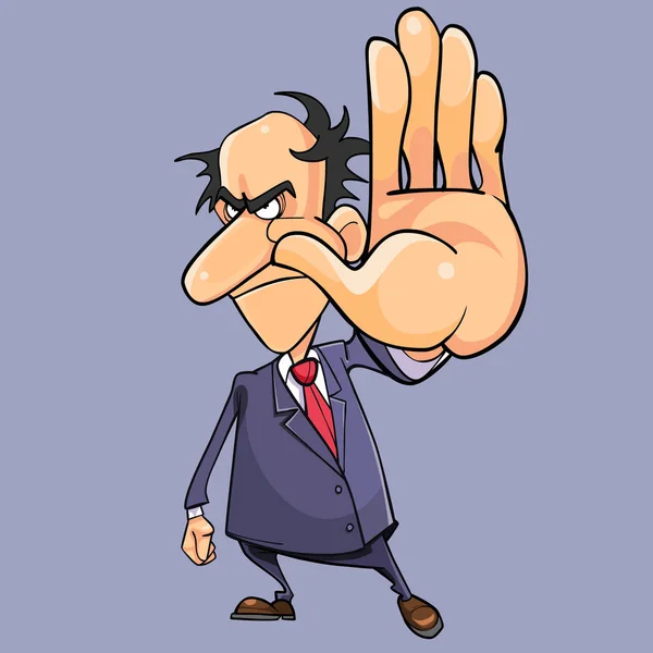 Karikatur wütender Mann im Anzug mit Krawatte, der sich in die Quere kommt — Stockvektor
