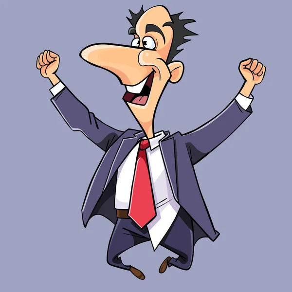 çizgi film adam bir takım elbise ve kravat atladı yukarı ve sevinir