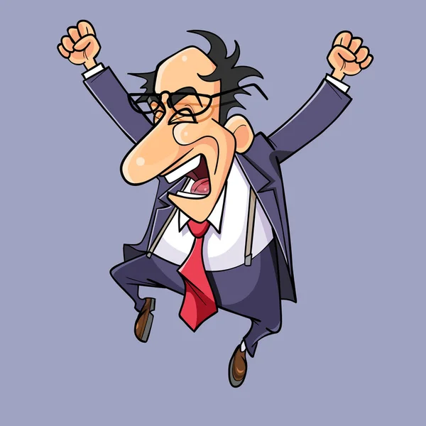 Γελοιογραφία άνθρωπος σε ένα κοστούμι με μια γραβάτα γιορτάζει — Διανυσματικό Αρχείο