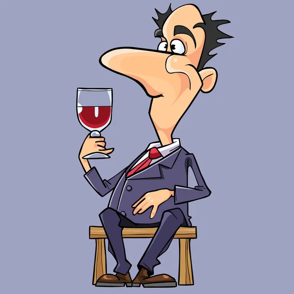 Cartoon man in a suit and tie wine tasting — Stock Vector