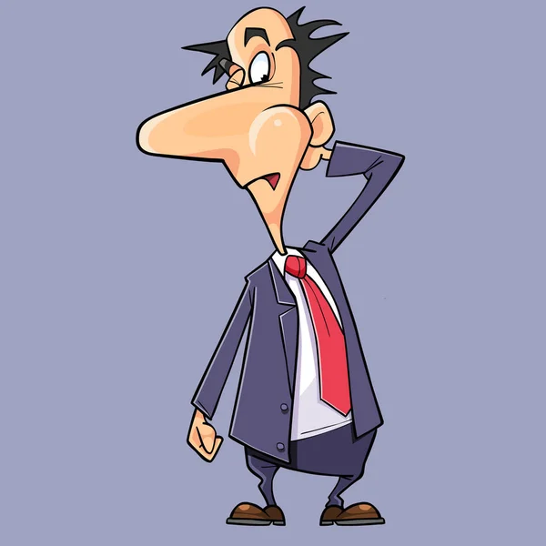 Karikatur überrascht Mann im Anzug mit Krawatte kratzt sich am Kopf — Stockvektor
