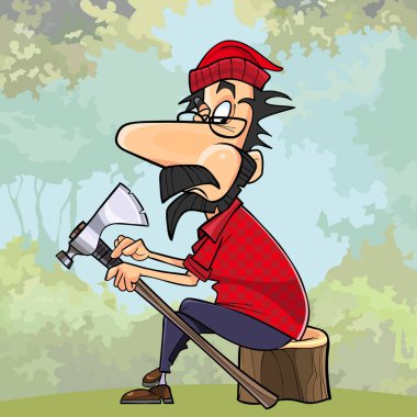 çizgi film oduncu ormanda balta onarır