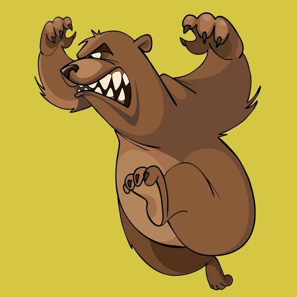 Dibujos animados furioso oso marrón corre en las patas traseras — Vector de stock