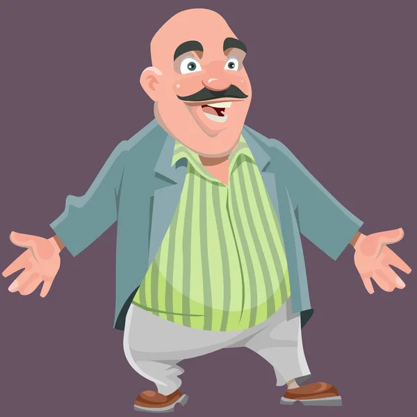 De kale man cartoon in een pak vriendelijk glimlachend — Stockvector
