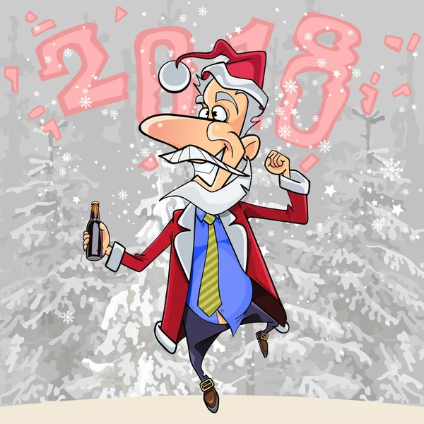 Мультфільм смішний людина в костюмі Санта Клауса на фоні 2018 — стоковий вектор