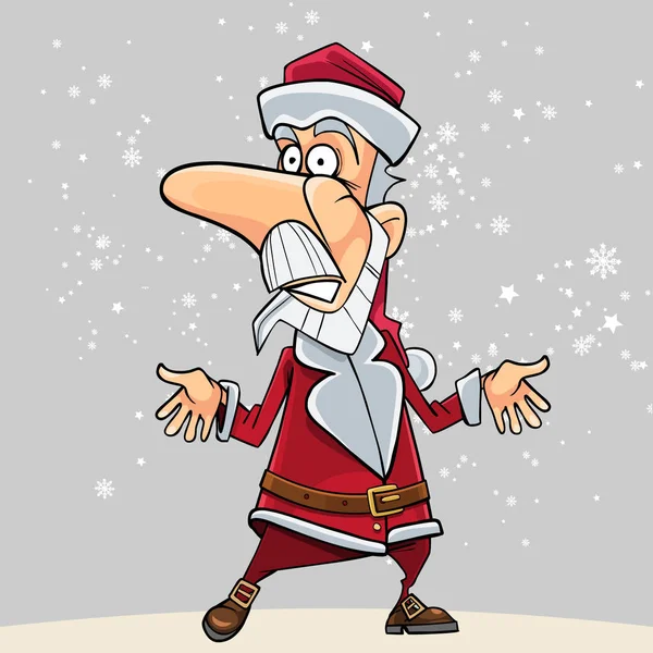 Lustiger Cartoon-Weihnachtsmann überraschte und öffnete die Arme zur Seite — Stockvektor
