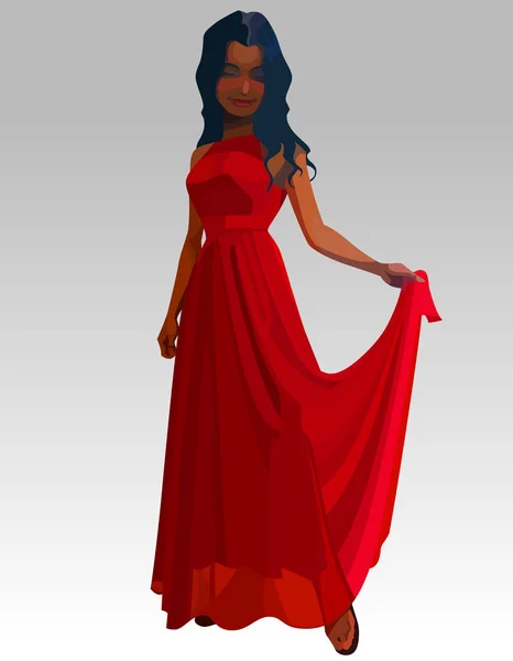 Piękna kobieta w długą czerwona sukienka z kreskówek — Wektor stockowy