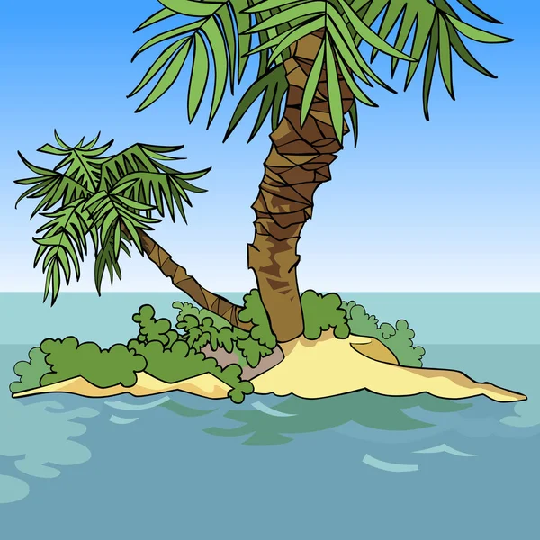 有两棵棕榈树的小卡通岛 — 图库矢量图片