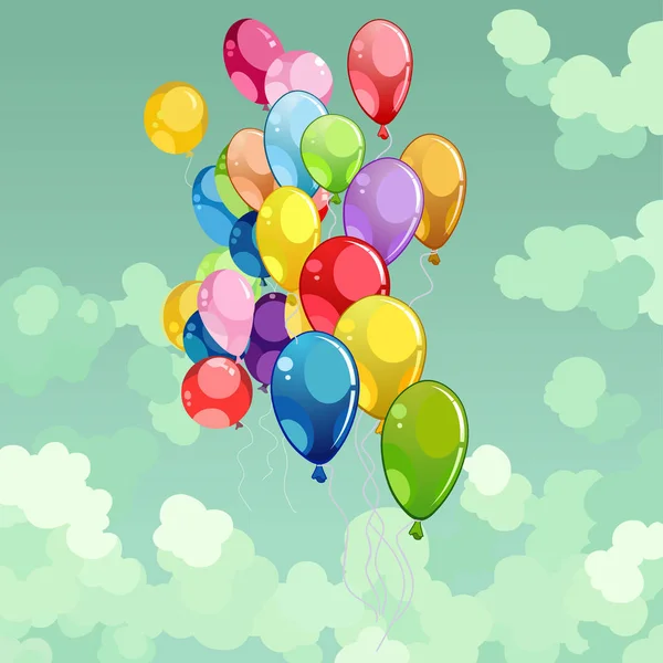Pintado Balões Multicoloridos Voando Céu —  Vetores de Stock