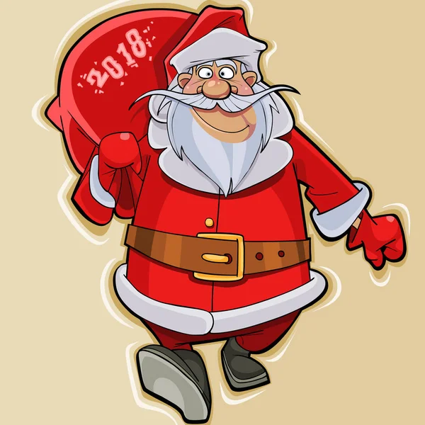 Dessin Animé Santa Claus Marche Avec Sac 2018 — Image vectorielle