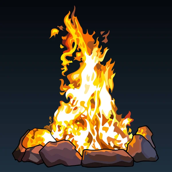 Kövek Húzott Nagy Tűz Van Egy Sötét Háttér — Stock Vector