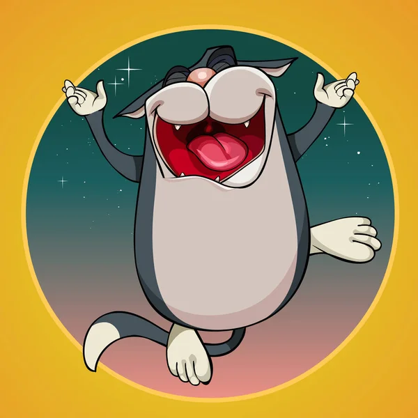 Radosny Kreskówka Szary Kot Zabawa Śpiew Nocy — Wektor stockowy