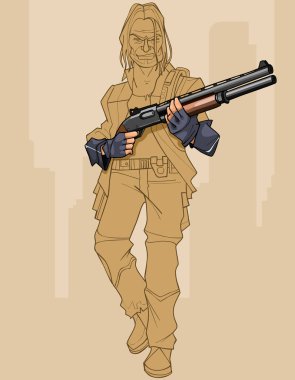 tek renkli kroki acımasız bir adam silahla yürüyüş