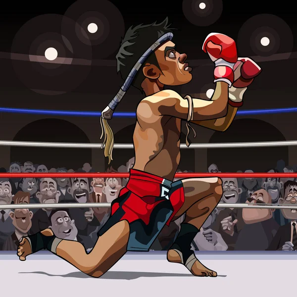 Karikatura člověka bojovník muay thai v ringu — Stockový vektor