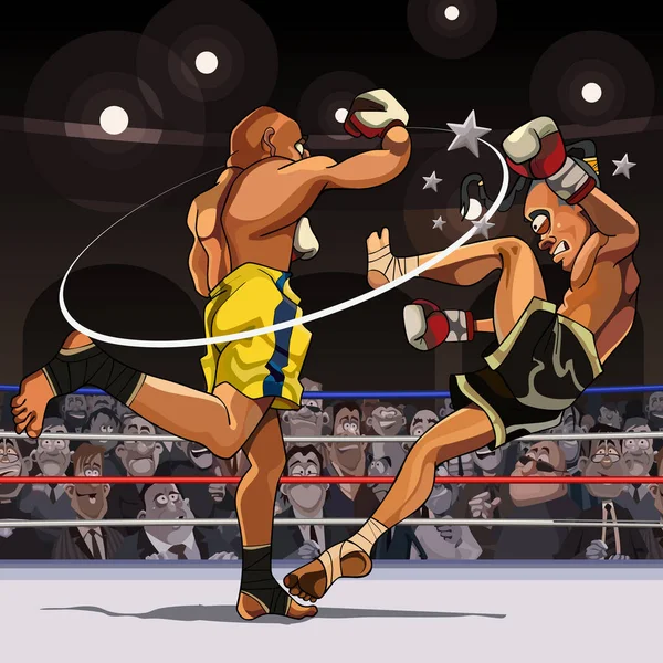 Cartoon male fighters are paired in the ring — Stock Vector