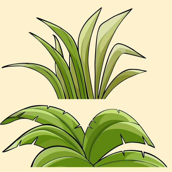 Dwa kreskówkowe różnych zielony tropikalne rośliny krzewy — Wektor stockowy