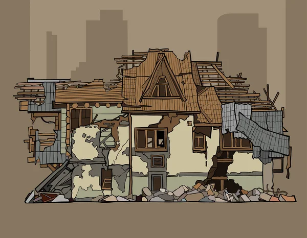 Geschilderd geruïneerd een witgekalkte huis van twee verdiepingen — Stockvector