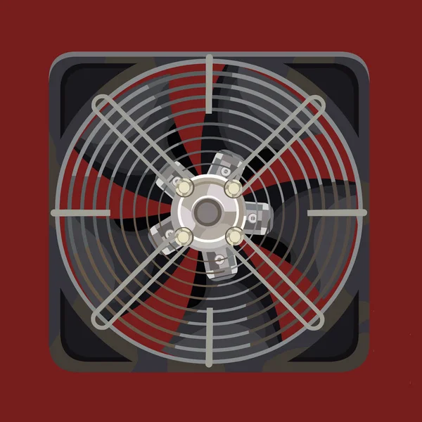 Ventilador de sistema de enfriamiento gris detrás de barras metálicas — Vector de stock