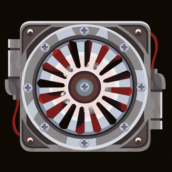 Червоний вентилятор охолодження за металевою решіткою з дротами — стоковий вектор