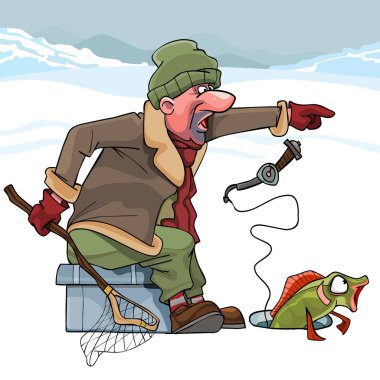 Kışın balık karikatür kurnaz balıkçı yakalar